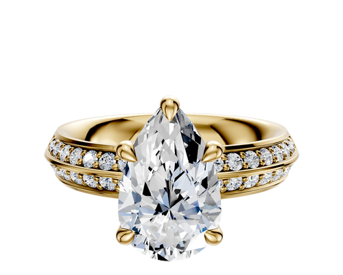 14K Yellow Gold 4 Prong Basket Classic Knife Edge 1-Row-Pave 2.5mm Engagement Ring