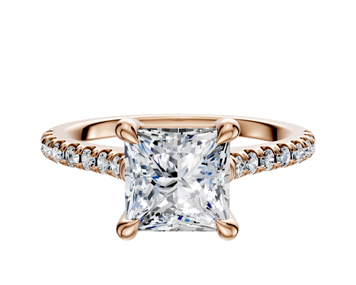 18K Rose Gold 4 Prong Basket Cathedral Dome 1-Row-Pave 2.5mm Engagement Ring
