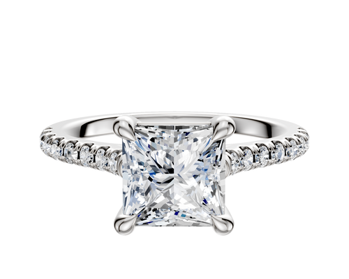 14K White Gold 4 Prong Basket Cathedral Dome 1-Row-Pave 2.5mm Engagement Ring