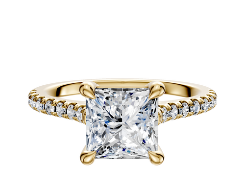 18K Yellow Gold 4 Prong Basket Cathedral Dome 1-Row-Pave 2.5mm Engagement Ring