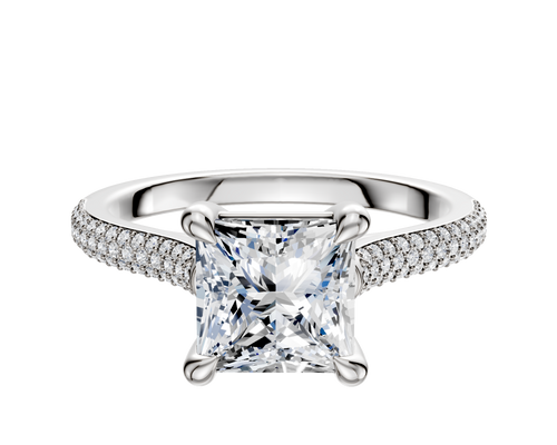 18K White Gold 4 Prong Basket Cathedral Dome 3-Row-Pave 2.0mm Engagement Ring