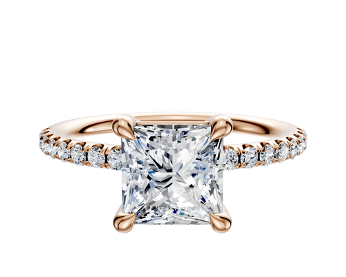 18K Rose Gold 4 Prong Basket Classic Dome 1-Row-Pave 2.5mm Engagement Ring