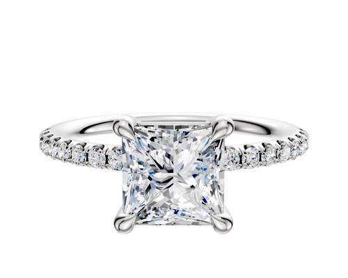 14K White Gold 4 Prong Basket Classic Dome 1-Row-Pave 2.5mm Engagement Ring