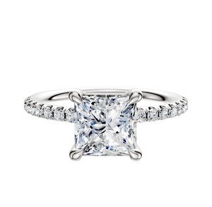 14K White Gold 4 Prong Basket Classic Dome 1-Row-Pave 2.5mm Engagement Ring