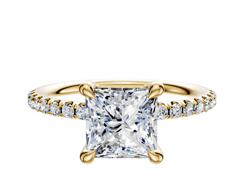 14K Yellow Gold 4 Prong Basket Classic Dome 1-Row-Pave 2.5mm Engagement Ring