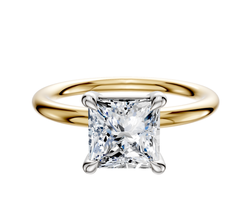 14K Two Tone 4 Prong Basket Classic Dome 2.0mm Engagement Ring