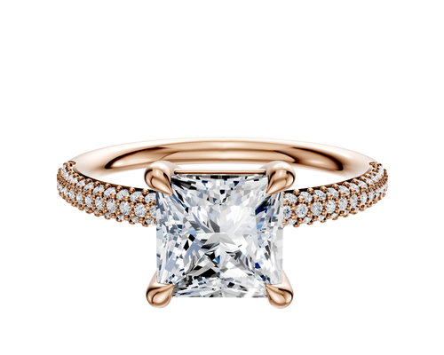 18K Rose Gold 4 Prong Basket Classic Dome 3-Row-Pave 2.0mm Engagement Ring