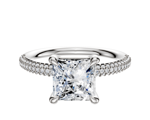 Platinum 4 Prong Basket Classic Dome 3-Row-Pave 2.0mm Engagement Ring