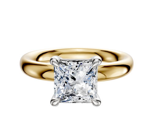 14K Two Tone 4 Prong Basket Classic Dome 3.0mm Engagement Ring