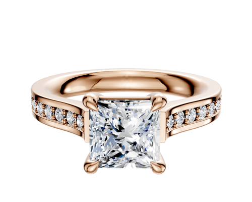 14K Rose Gold 4 Prong Basket Cathedral Flat 1-Row-Pave 2.5mm Engagement Ring