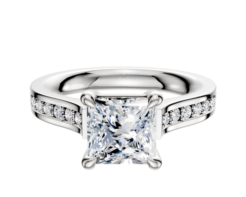 Platinum 4 Prong Basket Cathedral Flat 1-Row-Pave 2.5mm Engagement Ring