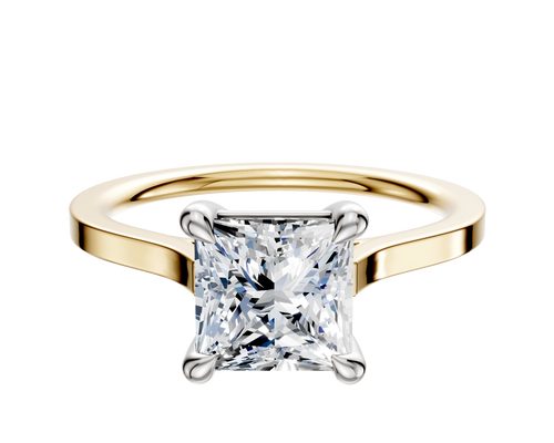 14K Two Tone 4 Prong Basket Cathedral Flat 1.5mm Engagement Ring