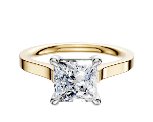 18K Two Tone 4 Prong Basket Cathedral Flat 2.0mm Engagement Ring