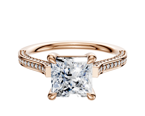 18K Rose Gold 4 Prong Basket Cathedral Flat 3-Row-Pave 2.0mm Engagement Ring