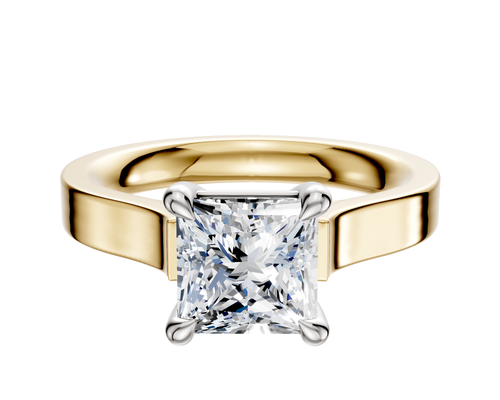 14K Two Tone 4 Prong Basket Cathedral Flat 3.0mm Engagement Ring