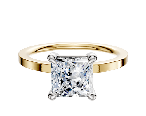 18K Two Tone 4 Prong Basket Classic Flat 1.5mm Engagement Ring