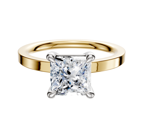 14K Two Tone 4 Prong Basket Classic Flat 2.0mm Engagement Ring