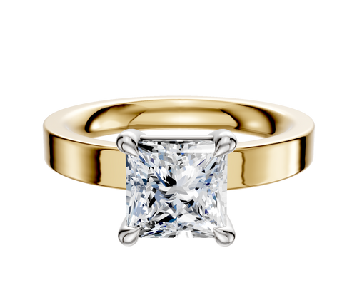 18K Two Tone 4 Prong Basket Classic Flat 3.0mm Engagement Ring