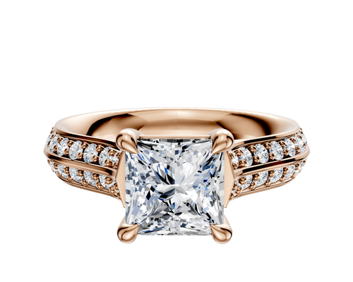 18K Rose Gold 4 Prong Basket Cathedral Knife Edge 1-Row-Pave 2.5mm Engagement Ring