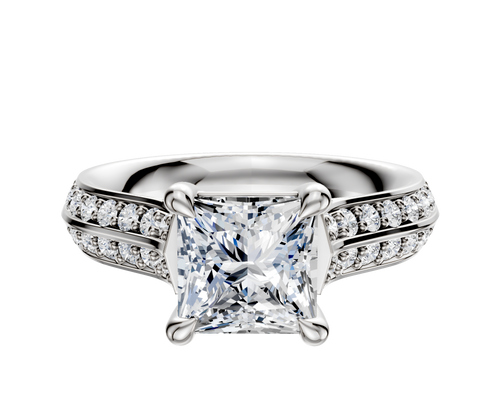Platinum 4 Prong Basket Cathedral Knife Edge 1-Row-Pave 2.5mm Engagement Ring