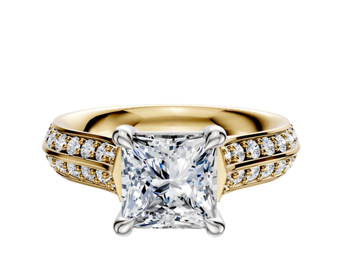 14K Two Tone 4 Prong Basket Cathedral Knife Edge 1-Row-Pave 2.5mm Engagement Ring