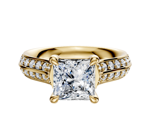 18K Yellow Gold 4 Prong Basket Cathedral Knife Edge 1-Row-Pave 2.5mm Engagement Ring