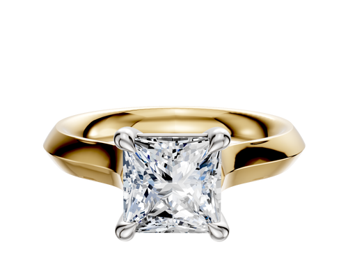 14K Two Tone 4 Prong Basket Cathedral Knife Edge 3.0mm Engagement Ring