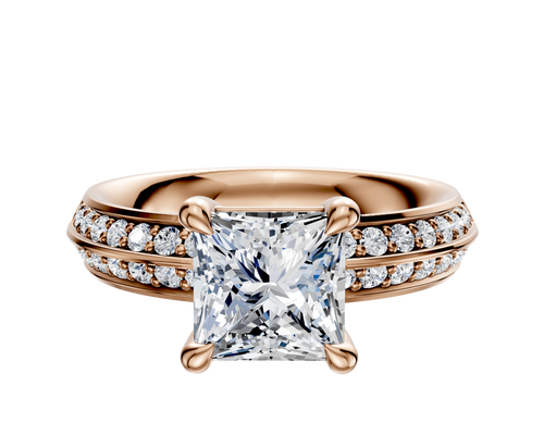 18K Rose Gold 4 Prong Basket Classic Knife Edge 1-Row-Pave 2.5mm Engagement Ring
