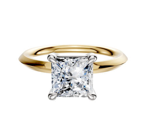 14K Two Tone 4 Prong Basket Classic Knife Edge 2.0mm Engagement Ring