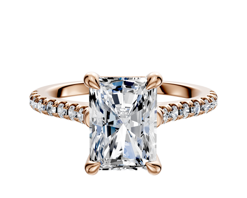 18K Rose Gold 4 Prong Basket Cathedral Dome 1-Row-Pave 2.5mm Engagement Ring