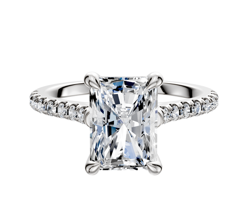 18K White Gold 4 Prong Basket Cathedral Dome 1-Row-Pave 2.5mm Engagement Ring