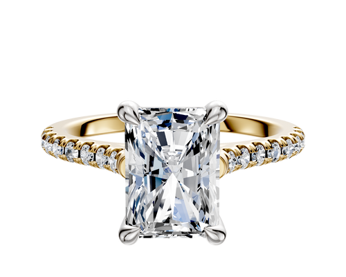 18K Two Tone 4 Prong Basket Cathedral Dome 1-Row-Pave 2.5mm Engagement Ring