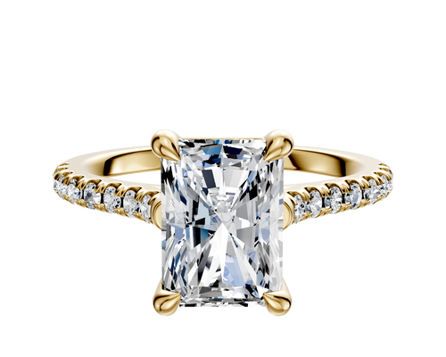 18K Yellow Gold 4 Prong Basket Cathedral Dome 1-Row-Pave 2.5mm Engagement Ring