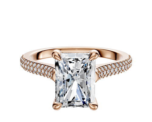 18K Rose Gold 4 Prong Basket Cathedral Dome 3-Row-Pave 2.0mm Engagement Ring