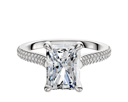Platinum 4 Prong Basket Cathedral Dome 3-Row-Pave 2.0mm Engagement Ring