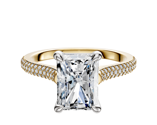 14K Two Tone 4 Prong Basket Cathedral Dome 3-Row-Pave 2.0mm Engagement Ring