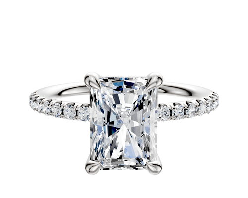 14K White Gold 4 Prong Basket Classic Dome 1-Row-Pave 2.5mm Engagement Ring