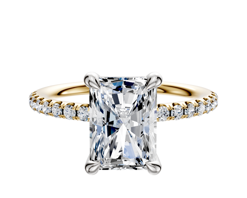 14K Two Tone 4 Prong Basket Classic Dome 1-Row-Pave 2.5mm Engagement Ring