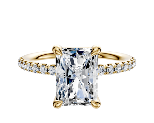 14K Yellow Gold 4 Prong Basket Classic Dome 1-Row-Pave 2.5mm Engagement Ring