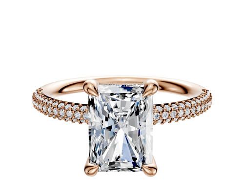 18K Rose Gold 4 Prong Basket Classic Dome 3-Row-Pave 2.0mm Engagement Ring