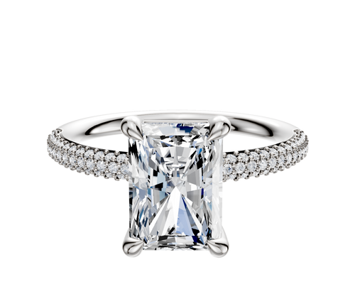 18K White Gold 4 Prong Basket Classic Dome 3-Row-Pave 2.0mm Engagement Ring