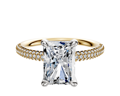 14K Two Tone 4 Prong Basket Classic Dome 3-Row-Pave 2.0mm Engagement Ring