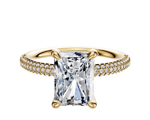 18K Yellow Gold 4 Prong Basket Classic Dome 3-Row-Pave 2.0mm Engagement Ring