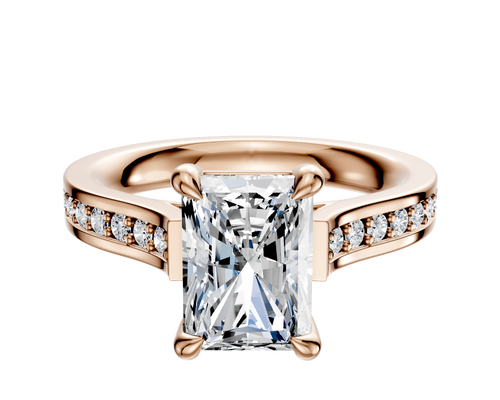 18K Rose Gold 4 Prong Basket Cathedral Flat 1-Row-Pave 2.5mm Engagement Ring
