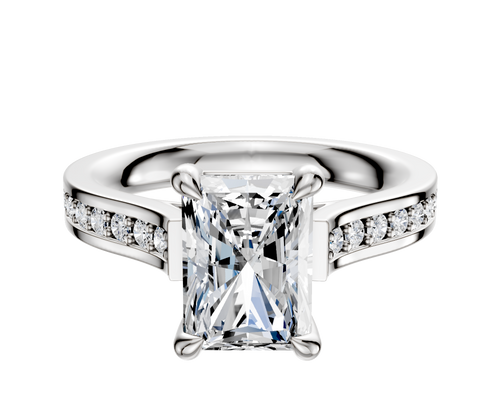 Platinum 4 Prong Basket Cathedral Flat 1-Row-Pave 2.5mm Engagement Ring