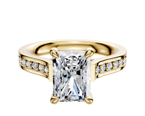 14K Yellow Gold 4 Prong Basket Cathedral Flat 1-Row-Pave 2.5mm Engagement Ring