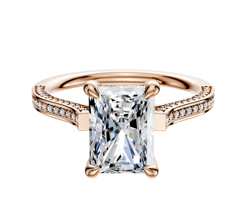 14K Rose Gold 4 Prong Basket Cathedral Flat 3-Row-Pave 2.0mm Engagement Ring