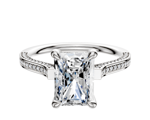 Platinum 4 Prong Basket Cathedral Flat 3-Row-Pave 2.0mm Engagement Ring