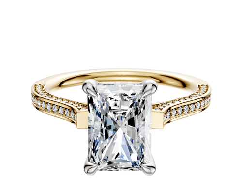 18K Two Tone 4 Prong Basket Cathedral Flat 3-Row-Pave 2.0mm Engagement Ring