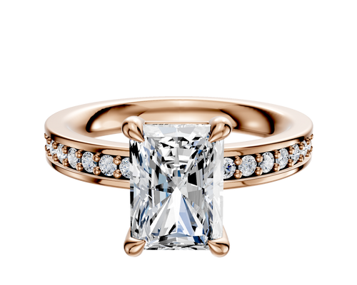 18K Rose Gold 4 Prong Basket Classic Flat 1-Row-Pave 2.5mm Engagement Ring